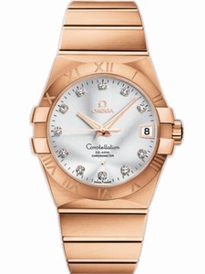 Omega 38mm Automatic Chronometer Silver Dial Rose Gold Case, Diamonds With Rose Gold Bracelet Watch #123.50.38.21.52.001 (Men Watch)