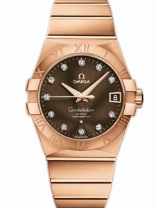 Omega 38mm Automatic Chronometer Brown Dial Rose Gold Case, Diamonds With Rose Gold Bracelet Watch #123.50.38.21.63.001 (Men Watch)
