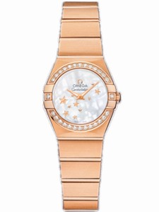 Omega 24mm Constellation Brushed Quartz White Mother Of Pearl Dial Rose Gold Case, Diamonds With Rose Gold Bracelet Watch #123.55.24.60.05.003 (Women Watch)