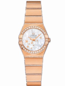 Omega 24mm Constellation Brushed Quartz White Mother Of Pearl Dial Rose Gold Case, Diamonds With Rose Gold Bracelet Watch #123.55.24.60.05.004 (Women Watch)