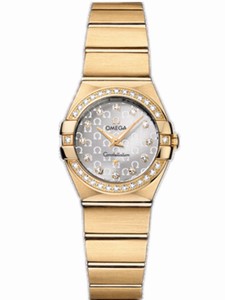 Omega 24mm Constellation Brushed Quartz Silver Dial Yellow Gold Case, Diamonds With Yellow Gold Bracelet Watch #123.55.24.60.52.002 (Women Watch)