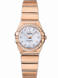 Omega 24mm Constellation Brushed Quartz White Mother Of Pearl Dial Rose Gold Case, Diamonds With Rose Gold Bracelet Watch #123.55.24.60.55.001 (Women Watch)