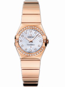 Omega 24mm Constellation Polished Quartz White Mother Of Pearl Dial Rose Gold Case, Diamonds With Rose Gold Bracelet Watch #123.55.24.60.55.005 (Women Watch)
