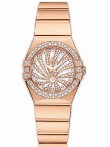 Omega 24mm Quartz Constellation Luxury Edition White Mother Of Pearl Dial Rose Gold Case, Diamonds With Rose Gold Bracelet Watch #123.55.24.60.55.013 (Women Watch)