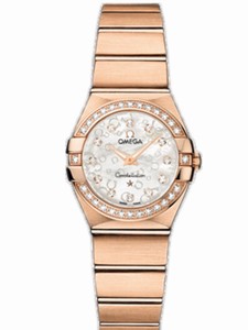Omega 24mm Constellation Brushed Quartz White Mother Of Pearl Dial Rose Gold Case, Diamonds With Rose Gold Bracelet Watch #123.55.24.60.55.015 (Women Watch)