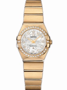 Omega 24mm Constellation Brushed Quartz Sivler Dial Yellow Gold Case, Diamonds With Yellow Gold Bracelet Watch #123.55.24.60.55.016 (Women Watch)