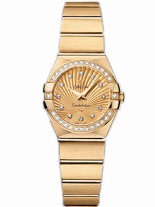 Omega 24mm Constellation Brushed Quartz Champagne Gold Dial Yellow Gold Case, Diamonds With Yellow Gold Bracelet Watch #123.55.24.60.58.001 (Women Watch)