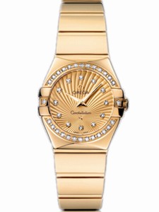 Omega 24mm Constellation Polished Quartz Champagne Gold Dial Yellow Gold Case, Diamonds With Yellow Gold Bracelet Watch #123.55.24.60.58.002 (Women Watch)