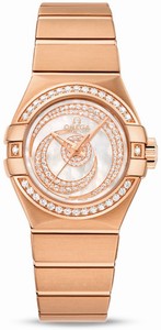 Omega Constellation Co-Axial Automatic White Mother of Pearl Diamond Dial Diamond Bezel 18k Rose Gold Watch# 123.55.27.20.55.005 (Women Watch)