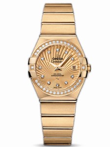 Omega 27mm Automatic Brushed Chronometer Champagne Gold Dial Yellow Gold Case, Diamonds With Yellow Gold Bracelet Watch #123.55.27.20.58.001 (Women Watch)