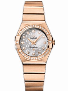 Omega 27mm Constellation Brushed Quartz Silver Dial Rose Gold Case, Diamonds With Rose Gold Bracelet Watch #123.55.27.60.52.001 (Women Watch)