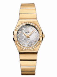 Omega 27mm Constellation Brushed Quartz Silver Dial Yellow Gold Case, Diamonds With Yellow Gold Bracelet Watch #123.55.27.60.52.002 (Women Watch)