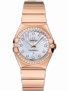 Omega 27mm Constellation Polished Quartz White Mother Of Pearl Dial Rose Gold Case, Diamonds With Rose Gold Bracelet Watch #123.55.27.60.55.005 (Women Watch)