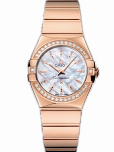 Omega 27mm Constellation Polished Quartz White Mother Of Pearl Dial Rose Gold Case, Diamonds With Rose Gold Bracelet Watch #123.55.27.60.55.006 (Women Watch)