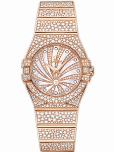 Omega 27mm Quartz Constellation Luxury Edition White Mother Of Pearl Dial Rose Gold Case, Diamonds With Rose Gold Bracelet Watch #123.55.27.60.55.009 (Women Watch)