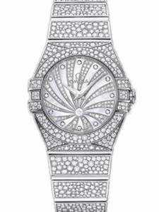 Omega 27mm Quartz Constellation Luxury Edition White Mother Of Pearl Dial White Gold Case, Diamonds With White Gold Bracelet Watch #123.55.27.60.55.010 (Women Watch)
