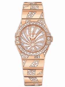 Omega 27mm Quartz Constellation Luxury Edition White Mother Of Pearl Dial Rose Gold Case, Diamonds With Rose Gold Bracelet Watch #123.55.27.60.55.011 (Women Watch)