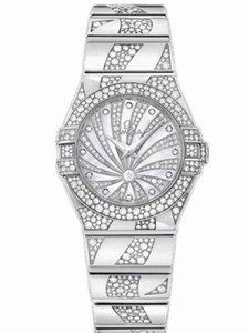 Omega 27mm Quartz Constellation Luxury Edition White Mother Of Pearl Dial White Gold Case, Diamonds With White Gold Bracelet Watch #123.55.27.60.55.012 (Women Watch)
