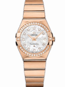 Omega 27mm Constellation Brushed Quartz White Mother Of Pearl Dial Rose Gold Case, Diamonds With Rose Gold Bracelet Watch #123.55.27.60.55.015 (Women Watch)