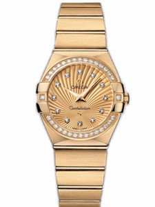 Omega 27mm Constellation Brushed Quartz Champagne Gold Dial Yellow Gold Case, Diamonds With Yellow Gold Bracelet Dial Yellow Gold Case, Diamonds With Yellow Gold Bracelet Watch #123.55.27.60.58.001 (Women Watch)