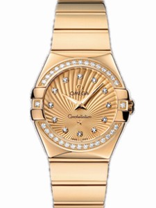 Omega 27mm Constellation Polished Quartz Champagne Gold Dial Yellow Gold Case, Diamonds With Yellow Gold Bracelet Watch #123.55.27.60.58.002 (Women Watch)