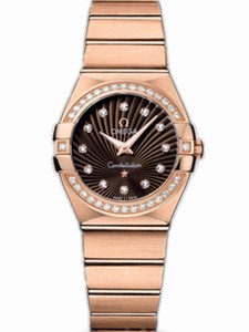 Omega 27mm Constellation Brushed Quartz Brown Dial Rose Gold Case, Diamonds With Rose Gold Bracelet Watch #123.55.27.60.63.001 (Women Watch)