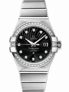 Omega 31mm Automatic Brushed Chronometer Black Dial White Gold Case, Diamonds With White Gold Bracelet Watch #123.55.31.20.51.001 (Women Watch)