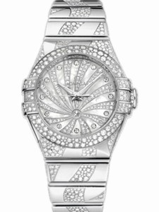 Omega 31mm Automatic Constellation Luxury Edition White Mother Of Pearl Dial White Gold Case, Diamonds With White Gold Bracelet Watch #123.55.31.20.55.009 (Women Watch)
