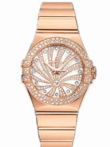 Omega 31mm Automatic Constellation Luxury Edition White Mother Of Pearl Dial Rose Gold Case, Diamonds With Rose Gold Bracelet Watch #123.55.31.20.55.010 (Women Watch)