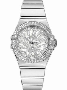 Omega 31mm Automatic Constellation Luxury Edition White Mother Of Pearl Dial White Gold Case, Diamonds With White Gold Bracelet Watch #123.55.31.20.55.011 (Women Watch)