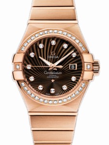 Omega 31mm Automatic Brushed Chronometer Brown Dial Rose Gold Case, Diamonds With Rose Gold Bracelet Watch #123.55.31.20.63.001 (Women Watch)