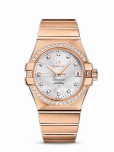Omega 35mm Automatic Chronometer Silver Dial Rose Gold Case, Diamonds With Rose Gold Bracelet Watch #123.55.35.20.52.001 (Men Watch)