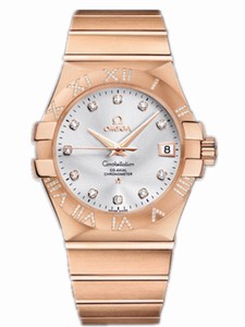 Omega 35mm Automatic Chronometer Silver Dial Rose Gold Case, Diamonds With Rose Gold Bracelet Watch #123.55.35.20.52.003 (Men Watch)