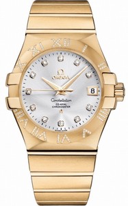 Omega 35mm Automatic Chronometer Silver Dial Rose Gold Case, Diamonds With Rose Gold Bracelet Watch #123.55.35.20.52.004 (Men Watch)