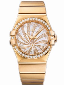 Omega 35mm Automatic Constellation Luxury Edition White Mother Of Pearl Dial Yellow Gold Case, Diamonds With Yellow Gold Bracelet Watch #123.55.35.20.55.001 (Women Watch)