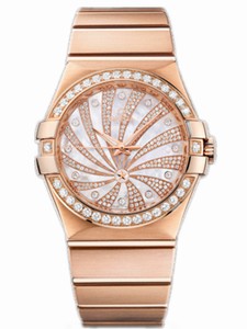 Omega 35mm Automatic Constellation Luxury Edition White Mother Of Pearl Dial Rose Gold Case, Diamonds With Rose Gold Bracelet Watch #123.55.35.20.55.002 (Women Watch)