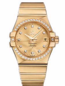 Omega 35mm Automatic Chronometer Champagne Gold Dial Yellow Gold Case, Diamonds With Yellow Gold Bracelet Watch #123.55.35.20.58.001 (Men Watch)