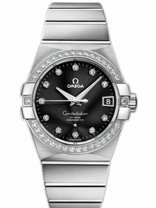 Omega 38mm Automatic Chronometer Black Dial White Gold Case, Diamonds With White Gold Bracelet Watch #123.55.38.21.51.001 (Men Watch)