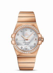 Omega 38mm Automatic Chronometer Silver Dial Rose Gold Case, Diamonds With Rose Gold Bracelet Watch #123.55.38.21.52.001 (Men Watch)