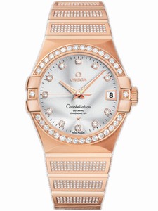 Omega 38mm Automatic Constellation Jewellery Silver Dial Rose Gold Case, Diamonds With Rose Gold Bracelet Watch #123.55.38.21.52.005 (Men Watch)