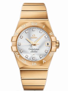 Omega 38mm Automatic Chronometer Silver Dial Yellow Gold Case, Diamonds Yellow Gold Bracelet Watch #123.55.38.21.52.008 (Men Watch)