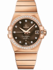 Omega 38mm Automatic Chronometer Brown Dial Rose Gold Case, Diamonds With Rose Gold Bracelet Watch #123.55.38.21.63.001 (Men Watch)