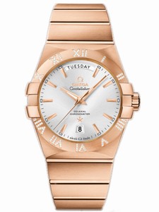 Omega 38mm Automatic Chronometer Constellation Day Date Silver Dial Rose Gold Case, Diamonds With Rose Gold Bracelet Watch #123.55.38.22.02.001 (Men Watch)
