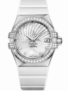 Omega 35mm Automatic Chronometer White Gold Dial And Case, Diamonds With White Rubber Strap Watch #123.57.35.20.55.005 (Women Watch)