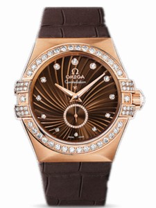 Omega 35mm Automatic Chronometer Constellation Small Seconds Brown Dial Rose Gold Case, Diamonds With Brown Leather Strap Watch #123.58.35.20.63.001 (Women Watch)