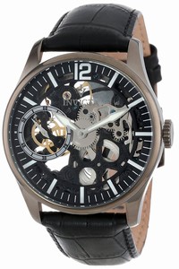 Invicta Vintage Mechanical Hand Wind Skeleton Dial Black Leather Watch # 12406 (Men Watch)