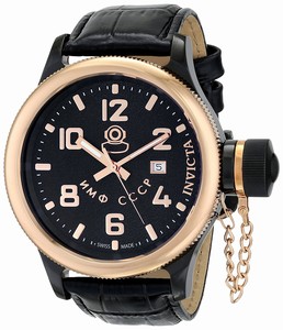 Invicta Russian Diver Quartz Analog Black Leather Watch #12724 (Men Watch)