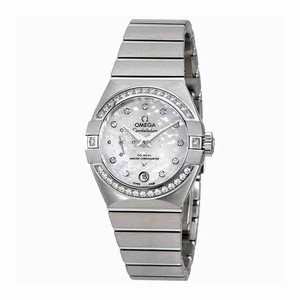 Omega White Mother Of Pearl Dial Fixed Stainless Steel Diamond-set Band Watch #127.15.27.20.55.001 (Men Watch)
