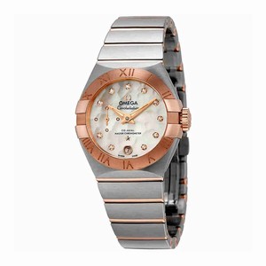 Omega White Mother Of Pearl Dial Fixed 18kt Rose Gold Band Watch #127.20.27.20.55.001 (Men Watch)