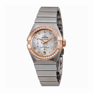 Omega White Mother Of Pearl Dial Fixed 18kt Rose Gold Diamond-set Band Watch #127.25.27.20.55.001 (Men Watch)